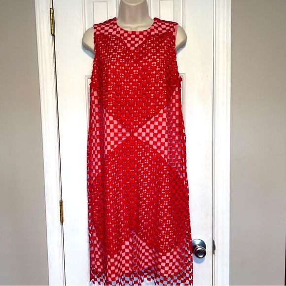 AKRIS Cocktail Dress Heart Motifs Mulberry Silk w Embroidered Overlay UK 12 US 8 - Picture 1 of 14